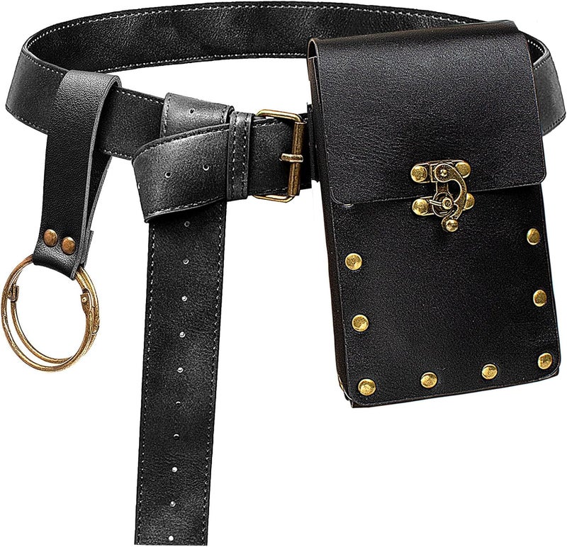 KOTORA Renaissance Belt Pouch Coin Purse Skirt Hike Set Medieval Festival Costume Halloween Accessories Casual Fanny Pack Waist Bag (1-Black) - Image 1